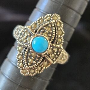 NEW STERLING SILVER 925 Turquoise/marcasite Ring 6.5